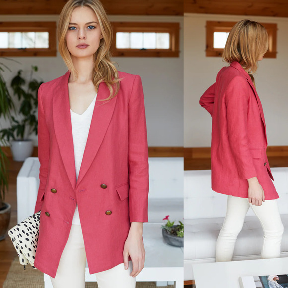 EMERSON FRY Women's Double Breasted Blazer Jacket in Pink Linen size 12 - Picture 4 of 11